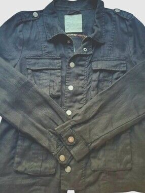 Free People Women's Black Military Jacket Size 8 100% Linen